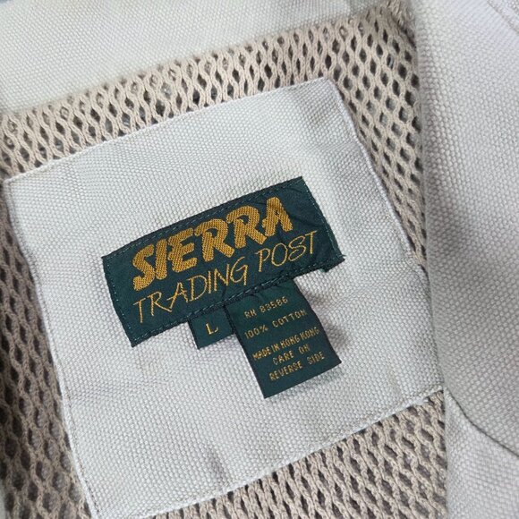 Vtg Sierra Trading Post Jacket Mens Large Beige Canvas Safari Hunting Chore Coat - Picture 3 of 16